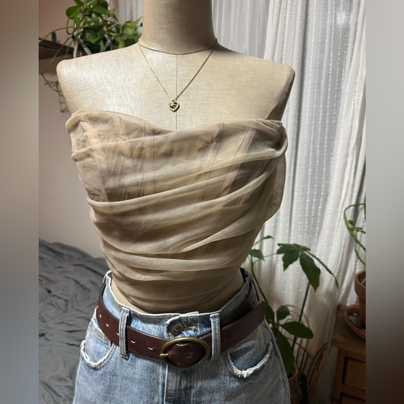 None Tops - Elegant Tan Crop Top